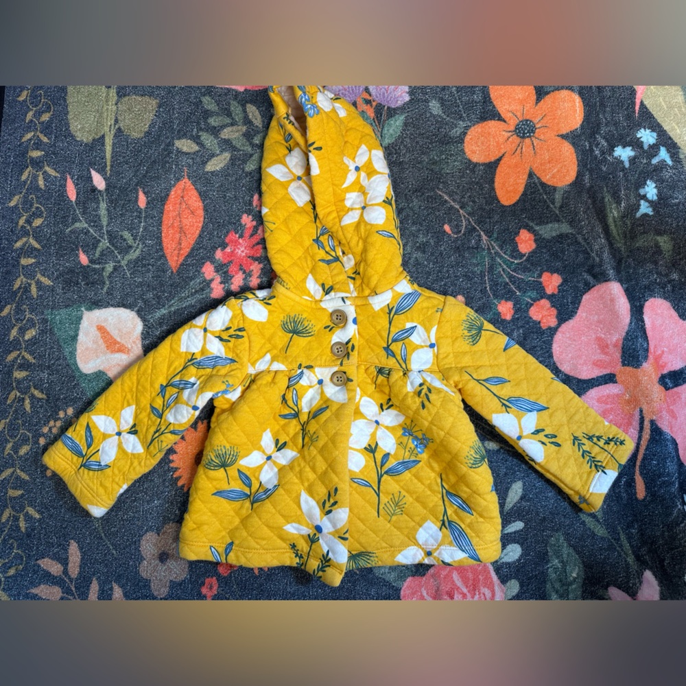Carter’s yellow floral cardigan, jacket, coat with flowers fall winter sweater